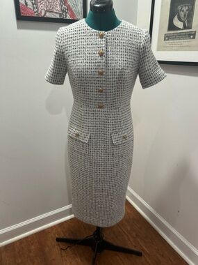 Mac Duggal 81183 ONE OF A KOND White and Blue Tweed Dress